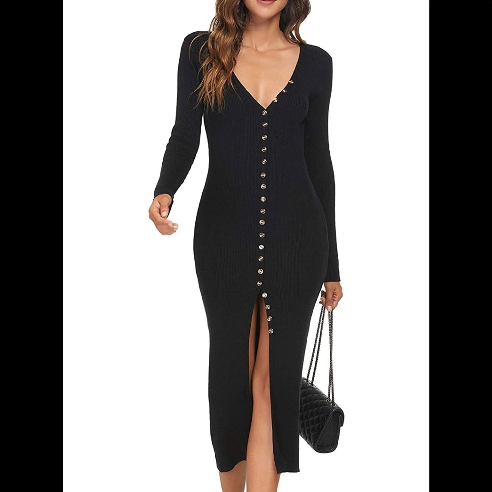 CMZ2005 Bodycon Longsleeve Sweater Dress with slit (PRICE FIRM)